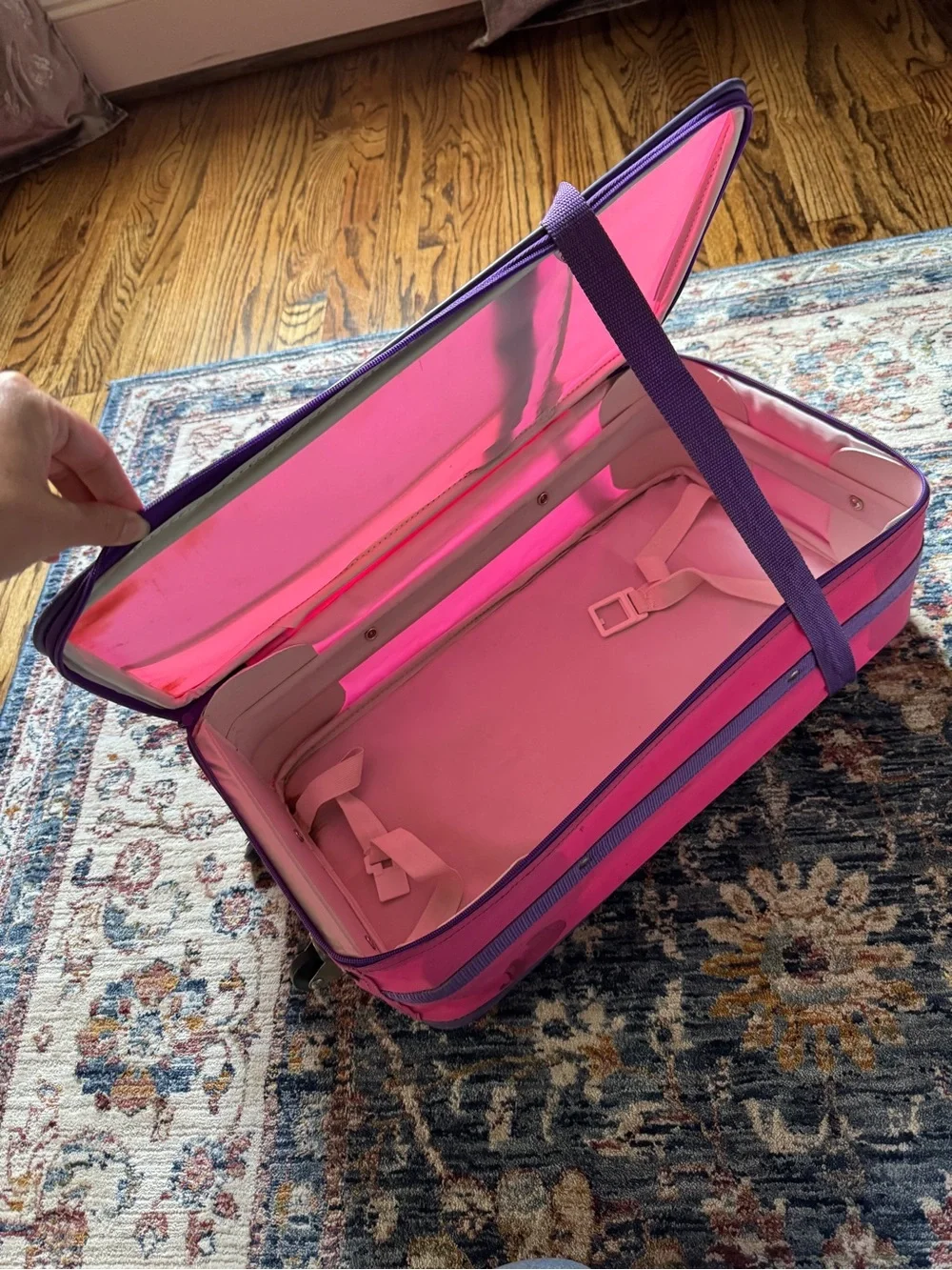 Y2K Pink Kids Travel Suitcase with Purple Trim